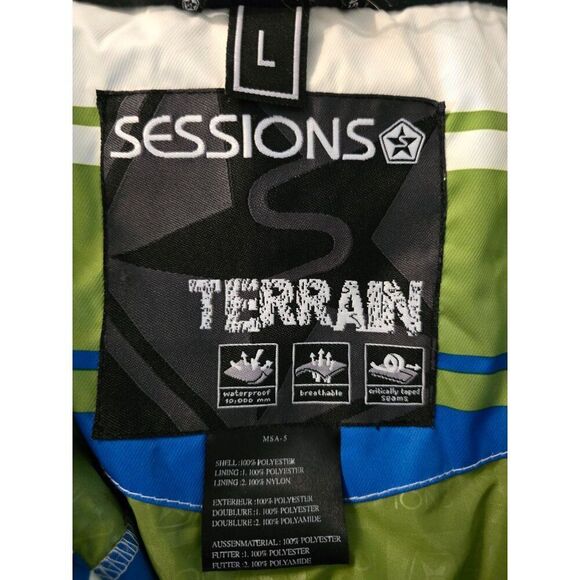 Sessions Terrain Striped Jacket Green & Blue Hooded Waterproof skiing snowboard - Picture 6 of 16